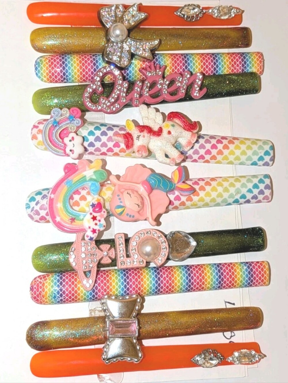 SolddddHand Crafted 6Xl Acrylic Rainbow & Orange Press-On Nails Set with Charms - Picture 15 of 16